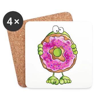 Frosch versteckt sich hinter Donut - Cookie - Untersetzer (4er-Set) - Weiß - Vorne