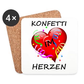 Konfetti im Herzen - Fasching - Karneval - Untersetzer (4er-Set) - Weiß - Vorne