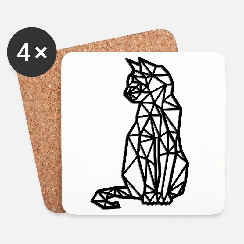 Geometrische Katzensilhouette - Untersetzer (4er-Set) - Weiß