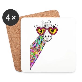 Zeichnung Süße Giraffe Bunt Hipster Mit Herzbrille - Untersetzer (4er-Set) - Weiß - Vorne