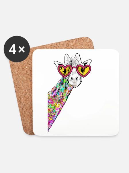 Zeichnung Süße Giraffe Bunt Hipster Mit Herzbrille - Untersetzer (4er-Set) - Weiß