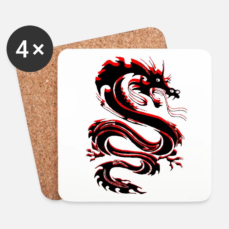 Drache, DrachenTattoo Style, Japan Drache - Untersetzer (4er-Set) - Weiß