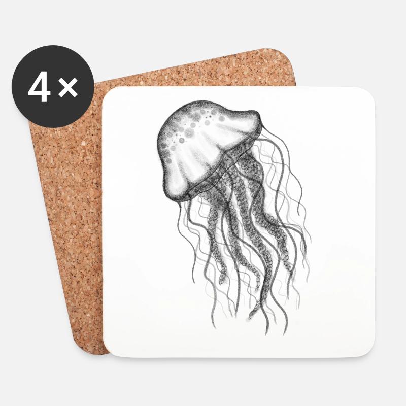 Qualle Jellyfish - Untersetzer (4er-Set) - Weiß