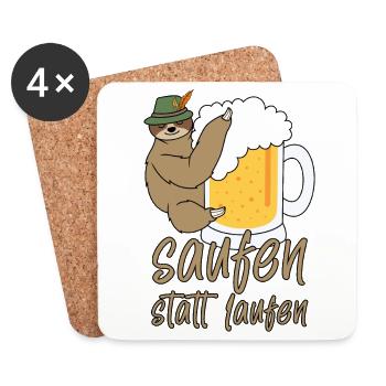 Saufen statt Laufen Faultier Bier Lustige Sprüche - Untersetzer (4er-Set) - Weiß - Vorne