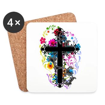 Fleurs Fleurs Croix Jésus Dieu Croix Flore - Dessous de verre (lot de 4) - blanc - Devant