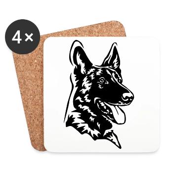 Tête de Malinois - Dessous de verre (lot de 4) - blanc - Devant