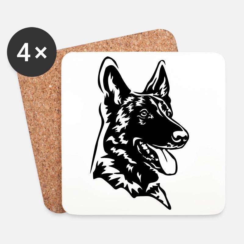 Malinois Kopf - Untersetzer (4er-Set) - Weiß