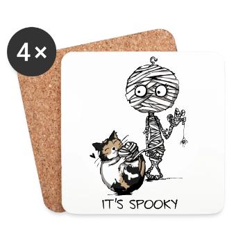 Maman et Chat - Motif d’Halloween - C’est effrayant - Dessous de verre (lot de 4) - blanc - Devant