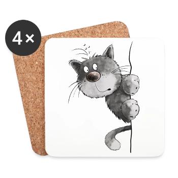 Happy Cat I Cat Friends Cadeau - Dessous de verre (lot de 4) - blanc - Devant