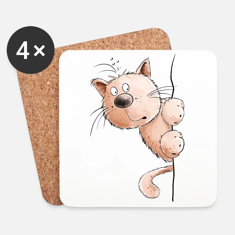 Rote Katze I Katzenfreunde Geschenk - Untersetzer (4er-Set) - Weiß