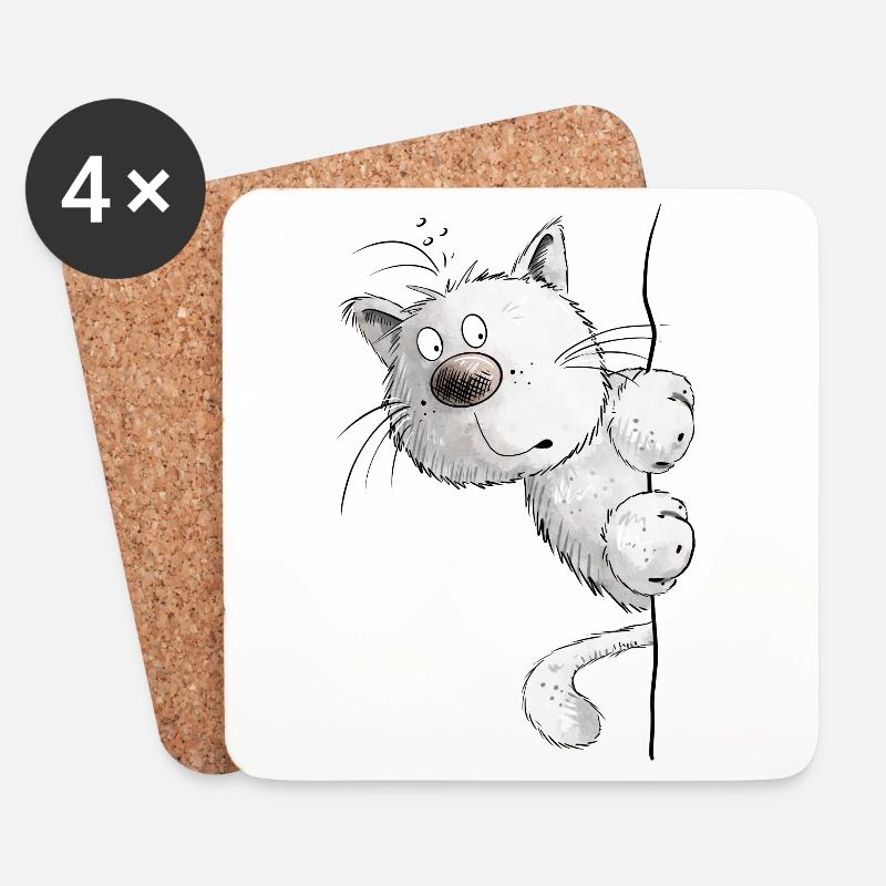Weiße Katzen I Katzenfreunde Geschenk - Untersetzer (4er-Set) - Weiß