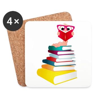 wissensdurstiger Bücherwurm beim Buch lesen - Untersetzer (4er-Set) - Weiß - Vorne