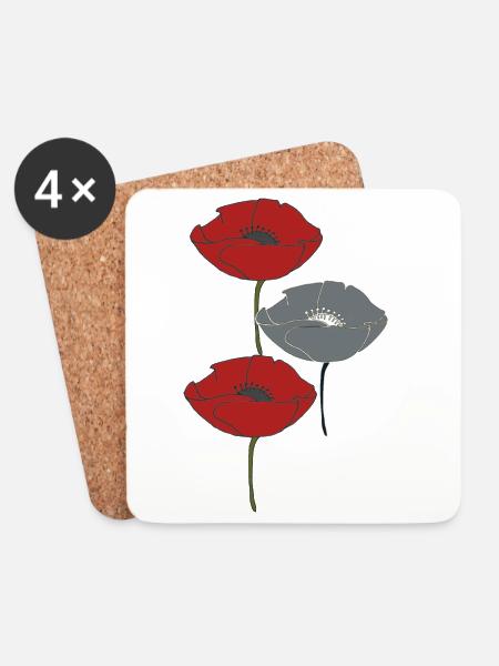 mohnblumen und grau - Untersetzer (4er-Set) - Weiß
