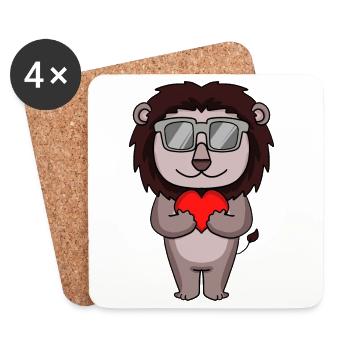 Lion avec lunettes de soleil et cœur - Dessous de verre (lot de 4) - blanc - Devant