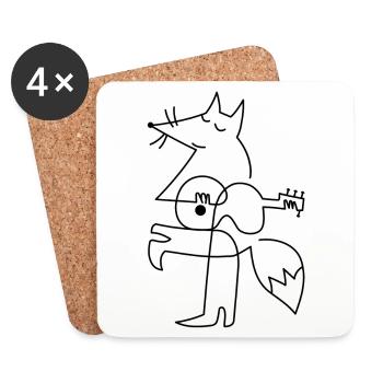 Renard guitare 1line - Dessous de verre (lot de 4) - blanc - Devant