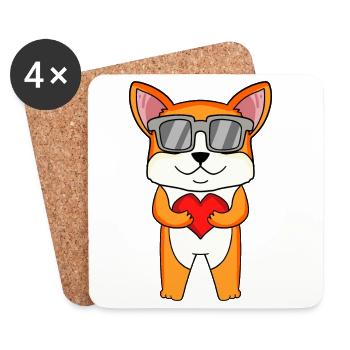Welsh Corgi Pembroke with sunglasses and heart - Coasters (set of 4) - white - Front