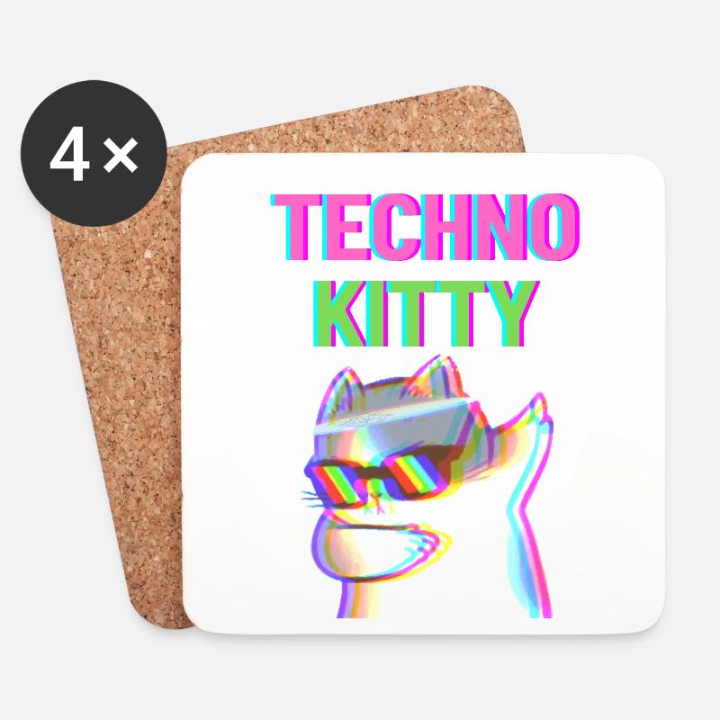 Techno Kitty - Untersetzer (4er-Set) - Weiß