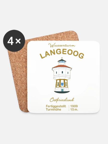 Langeoog Wasserturm, Schrift Gold, Ostfriesland - Untersetzer (4er-Set) - Weiß