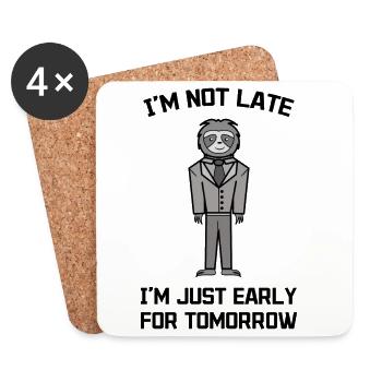 Sloth Late Riser Slow Animal Statement Zoo - Coasters (set of 4) - white - Front