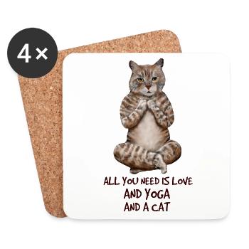 ALL YOU NEED IS LOVE AND YOGA AND A CAT - Coasters (set of 4) - white - Front