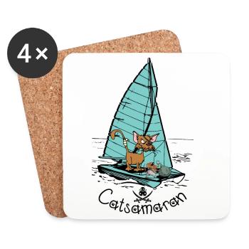 Catamaran Cat Boat - Dessous de verre (lot de 4) - blanc - Devant