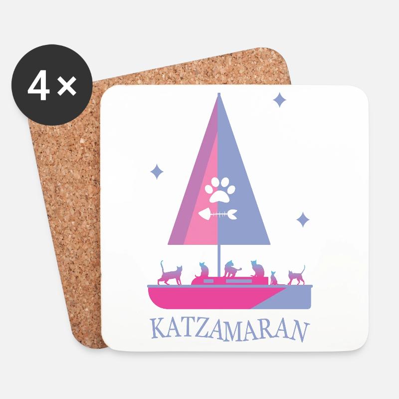 Katzamaran Boot - Untersetzer (4er-Set) - Weiß