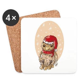 Weihnachtsvogel Spatz - Untersetzer (4er-Set) - Weiß - Vorne