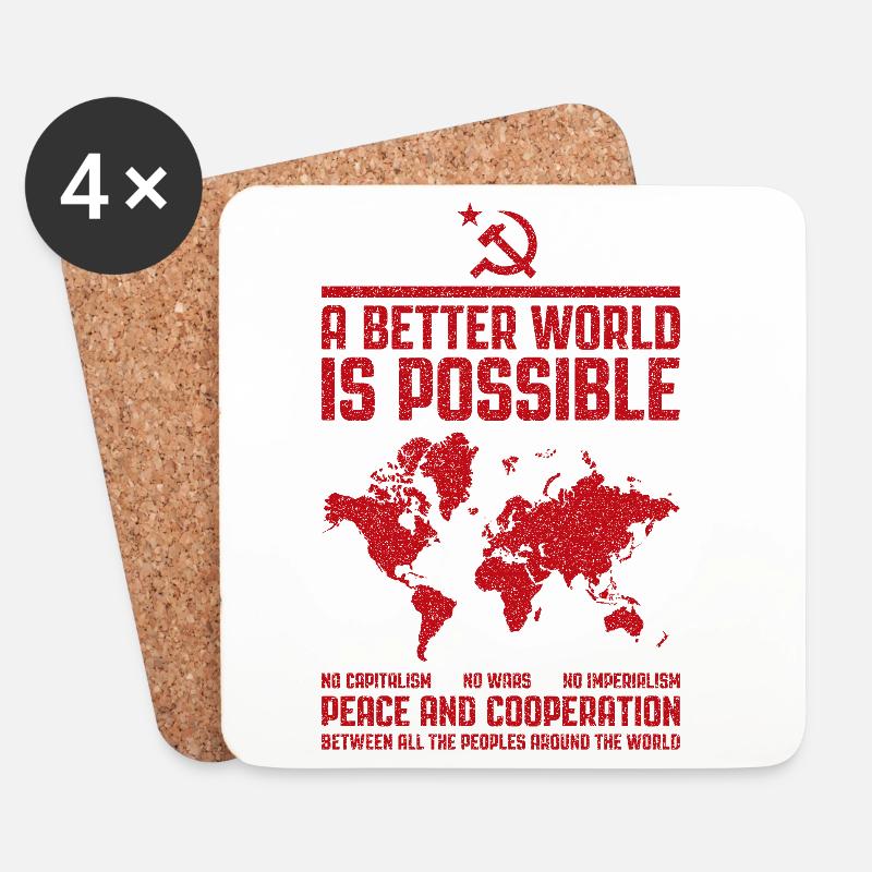 Kommunistische Welt - Eine bessere Welt ist möglich - Untersetzer (4er-Set) - Weiß