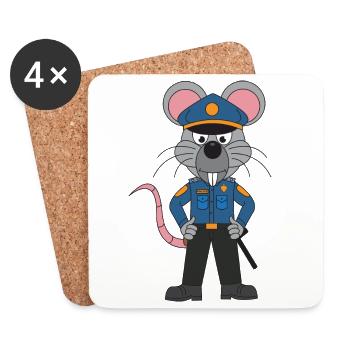Police Souris/Souris Policier - Dessous de verre (lot de 4) - blanc - Devant