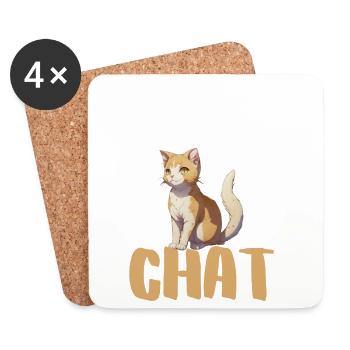 Papa Chat: Chat orange et Typo Large - Dessous de verre (lot de 4) - blanc - Devant