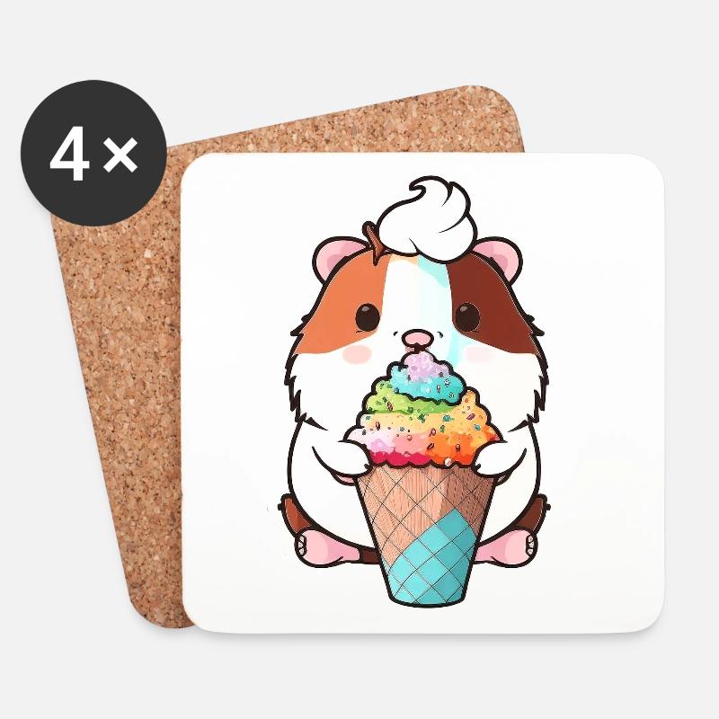 Kleiner Hamster mit buntem Eis - Untersetzer (4er-Set) - Weiß