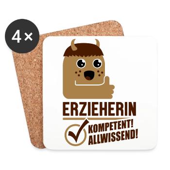 Erzieherin (Daumen hoch, Kawaii) - Untersetzer (4er-Set) - Weiß - Vorne