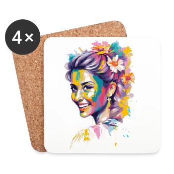 Portrait fleuri coloré de pop - Dessous de verre (lot de 4) - blanc - Devant