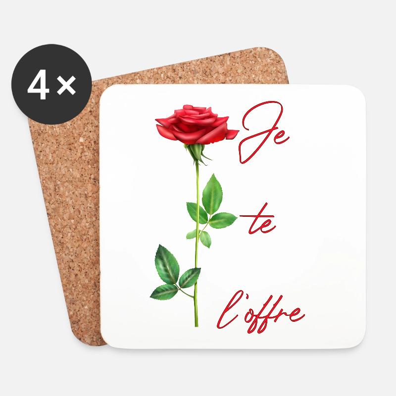 Ich biete es dir an: Rote Rose - Untersetzer (4er-Set) - Weiß