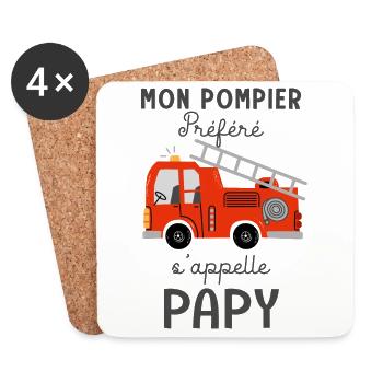 Papy Pompier prefere Papi et petit fils - Dessous de verre (lot de 4) - blanc - Devant