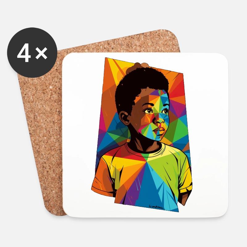 Geometrisches Kinderporträt mit lebendigen Farben - Untersetzer (4er-Set) - Weiß