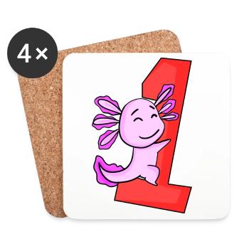 1 year old - Enrollment - Axolotl motif - Coasters (set of 4) - white - Front