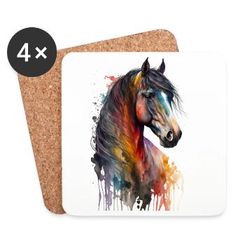 Amoureux des chevaux multicolores | Conception du cheval - Dessous de verre (lot de 4) - blanc - Devant