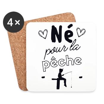Né pour la pêche - Dessous de verre (lot de 4) - blanc - Devant