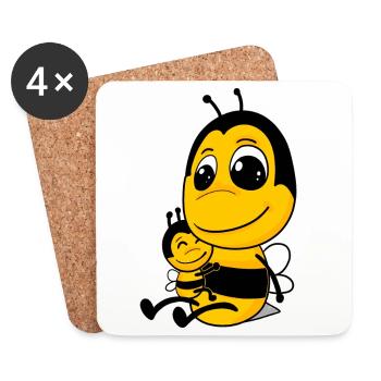 Famille d’abeilles - Abeille avec bébé - Motif d’abeille - Dessous de verre (lot de 4) - blanc - Devant