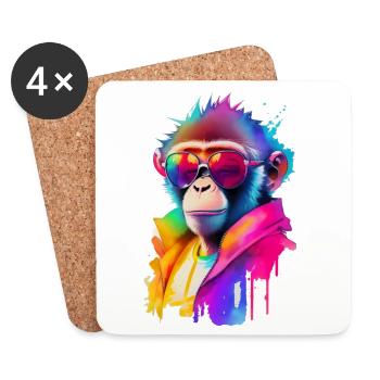 Singe avec des lunettes de soleil - Dessous de verre (lot de 4) - blanc - Devant