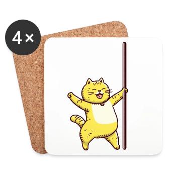 Happy Pole Dance Cat - Dessous de verre (lot de 4) - blanc - Devant