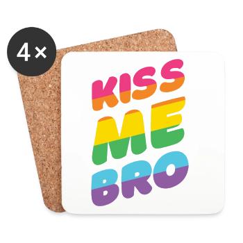Mois de la fierté LGBTQ - Kiss Me Bro - Dessous de verre (lot de 4) - blanc - Devant
