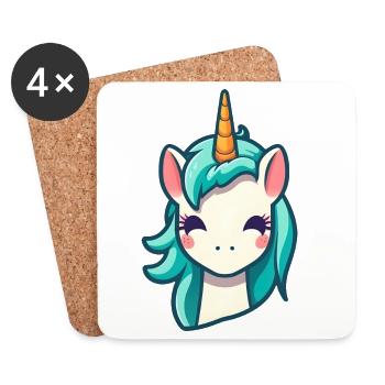Licorne mignonne en bleu | Licorne - Dessous de verre (lot de 4) - blanc - Devant