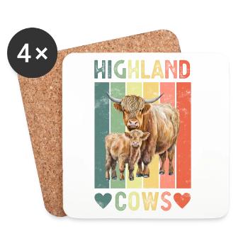 Vache bovine écossaise des Highlands - Dessous de verre (lot de 4) - blanc - Devant