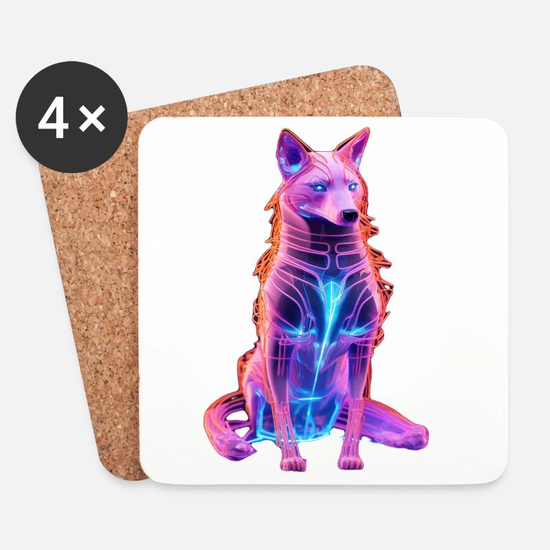 Neon Cyberwolf Kunstdesign - Untersetzer (4er-Set) - Weiß
