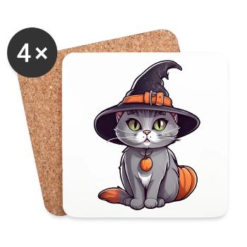 Cute Halloween cat with witch hat. - Coasters (set of 4) - white - Front
