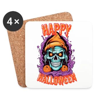 Crâne d’Halloween effrayant avec bonnet - Dessous de verre (lot de 4) - blanc - Devant