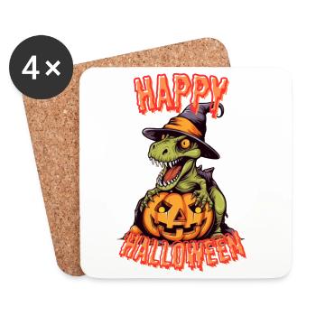 Dinosaures effrayants d’Halloween avec citrouille - Dessous de verre (lot de 4) - blanc - Devant