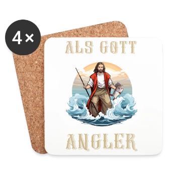 Lustiger Gott Angler Hobby Angeln Spruch - Untersetzer (4er-Set) - Weiß - Vorne